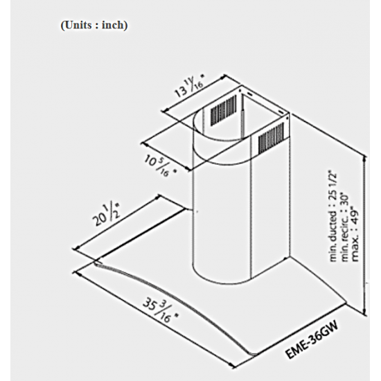 Ekolos EME36GW — 36" Wall‑Mount Canopy Range Hood